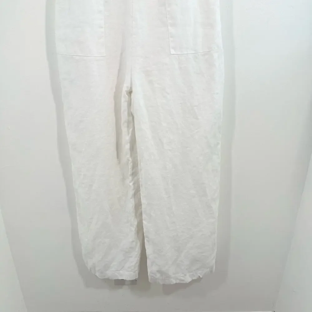 Reformation Naomi White 100% Linen Wide Leg Belted Jumpsuit Size 2